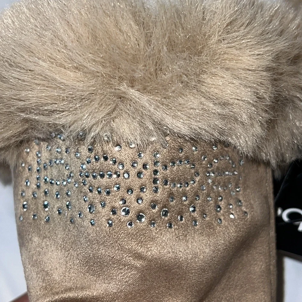 BEBE GIRLS FAUX FUR Fashion BOOTS TAN BROWN SHOES 1 NEW Rhinstones Cowgirl Bling